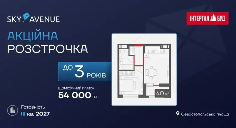 Спеціальна пропозиція розстрочки на однокімнатну квартиру в житловому комплексі Sky Avenue