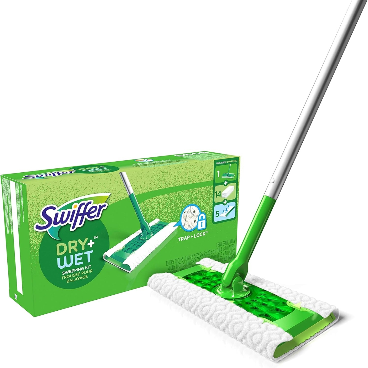 Набір Swiffer Sweeper 2-в-1 для сухого та вологого прибирання на білому тлі
